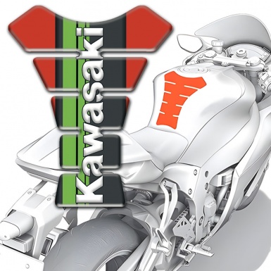 Kawasaki Tank Pad Motorbike Red Warp and Black Green Logo Panel 