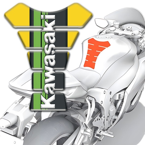 Kawasaki Tank Protector Yellow Print with Black Green Logo Panel 