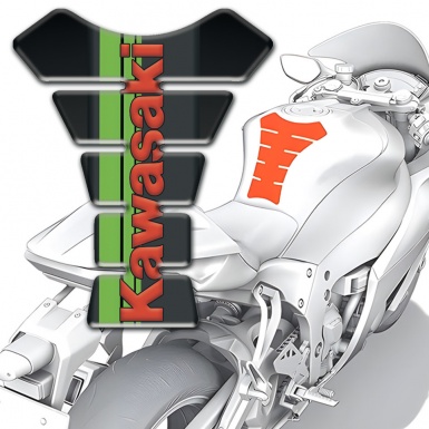Kawasaki Tank Pad Motorbike Black Base with Green Tape and Red logo 