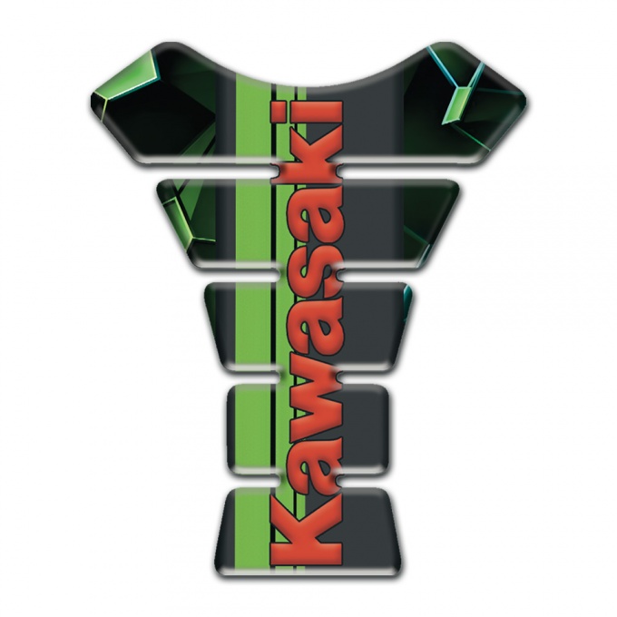Kawasaki Tank Pad Protector Green Diamond Effect Red Logo 