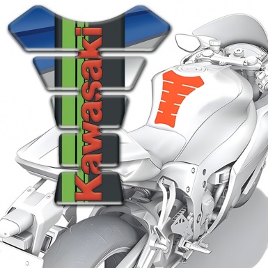 Kawasaki Tank Pad Motorbike Blue Gray Base Black Logo Panel with Green Tape 