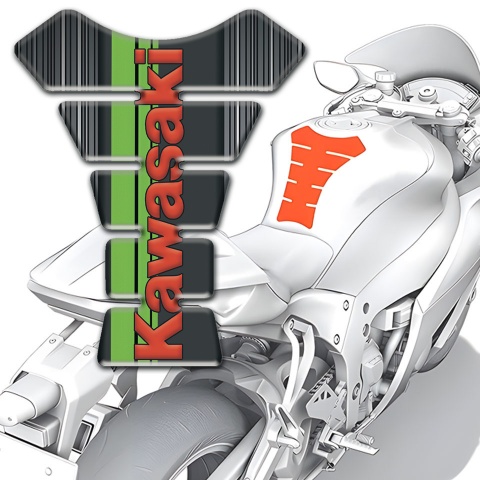Kawasaki Tank Fuse Gray with White Stripes base Red Logo Style 