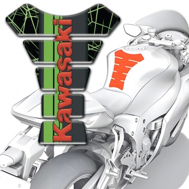 Kawasaki Tank Protector Green Spider web base Red Logo Style 