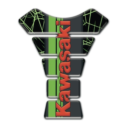 Kawasaki Tank Protector Green Spider web base Red Logo Style 