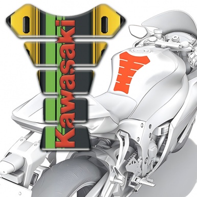 Kawasaki Tank Pad Motorbike Yellow Motif Style Red Logo 