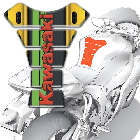 Kawasaki Tank Pad Motorbike Yellow Motif Style Red Logo 