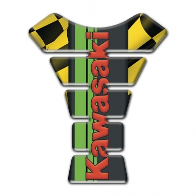 Kawasaki Tank Fuse Black Yellow Squares Version Red Logo Style 