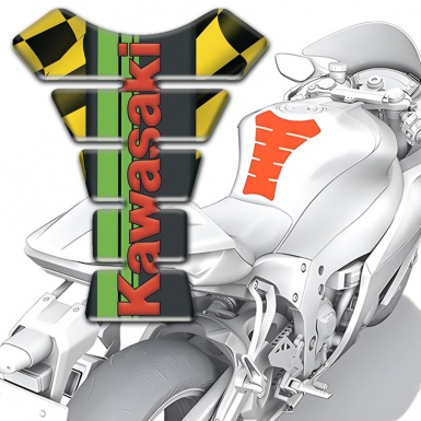 Kawasaki Tank Fuse Black Yellow Squares Version Red Logo Style 