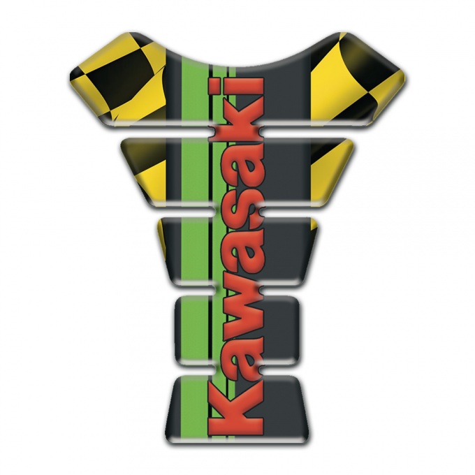 Kawasaki Tank Fuse Black Yellow Squares Version Red Logo Style 