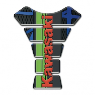 Kawasaki Tank Pad Motorbike Black with Blue Lines Design Red Logo Style 