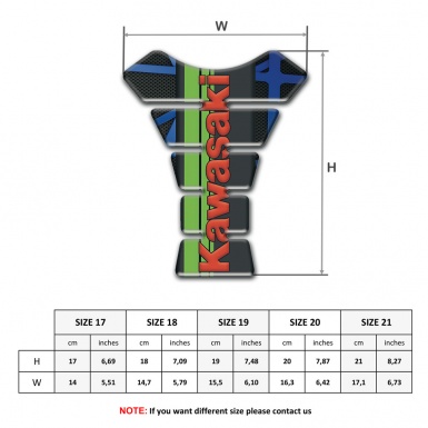 Kawasaki Tank Pad Motorbike Black with Blue Lines Design Red Logo Style 