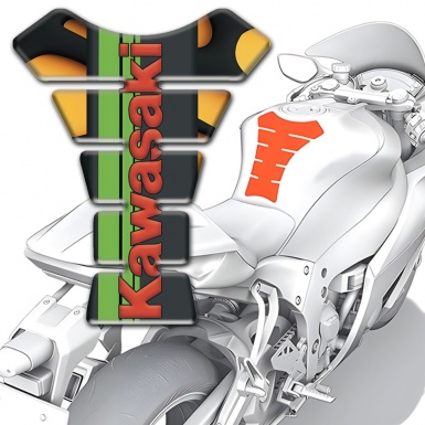 Kawasaki Tank Pad Protector Yellow Details warp and Red Logo 