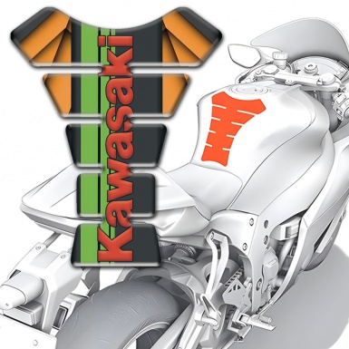 Kawasaki Tank Pad Motorbike Orange Motive and Red Logo Style 