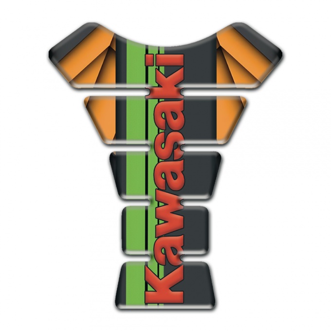 Kawasaki Tank Pad Motorbike Orange Motive and Red Logo Style 