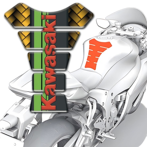 Kawasaki Tank Fuse Yellow Braid Green Tape and Red Logo 