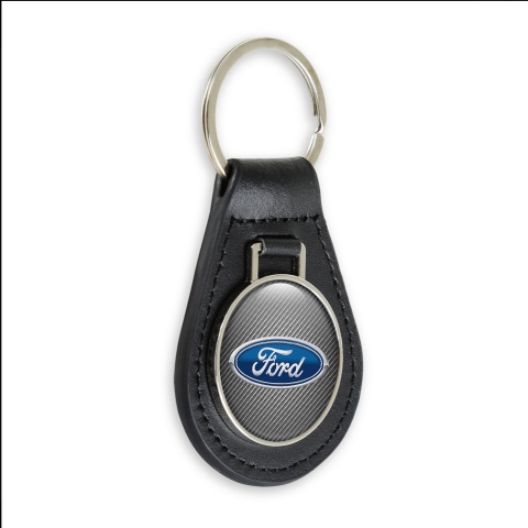 Ford Leather Keychain Light Carbon Blue Logo