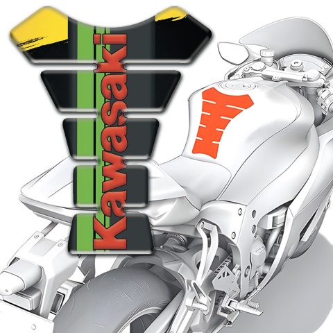 Kawasaki Tank Pad Motorbike Yellow black Paint and Green Tape with Red Logo 