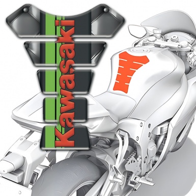 Kawasaki Tank Protector Gray Leather Effect and Green Tape with Red Logo 