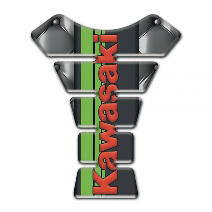 Kawasaki Tank Protector Gray Leather Effect and Green Tape with Red Logo 