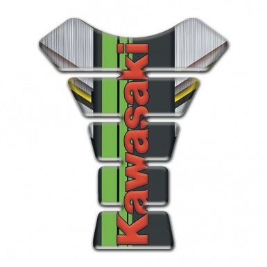 Kawasaki Tank Guard Pads Silver Yellow Base and Green tape with Red Logo 