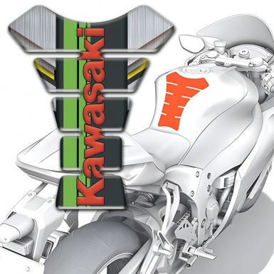 Kawasaki Tank Guard Pads Silver Yellow Base and Green tape with Red Logo 