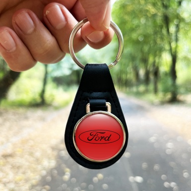 Ford Key Fob Leather Red Black Classic Logo