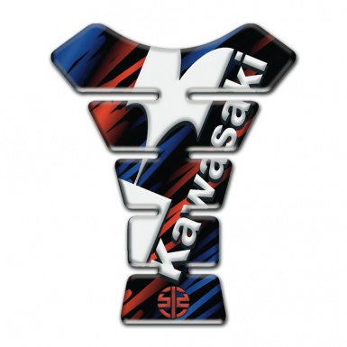 Kawasaki Tank Guard Pads Black with Blue Red patterns Basse and Diagonal White Logo 