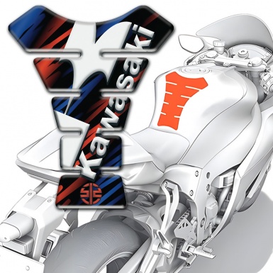Kawasaki Tank Guard Pads Black with Blue Red patterns Basse and Diagonal White Logo 