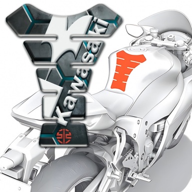 Kawasaki Tank Pad Protector Gray Base with Turquoise Channels Style 