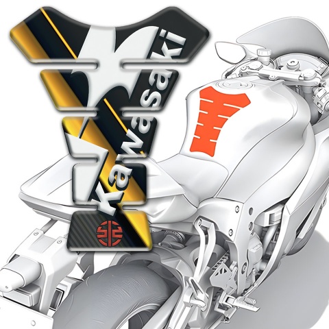 Kawasaki Tank Fuse Black with Yellow Bands Design and Red Small Logo 
