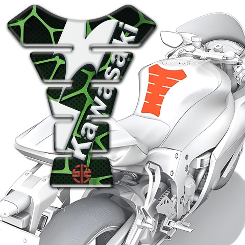 Kawasaki Tank Fuse White Logo with Black Base Green Patterns 