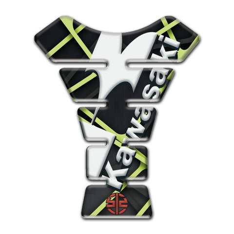 Kawasaki Tank Pad Protector Black with Green Lines Base and Red Small Logo