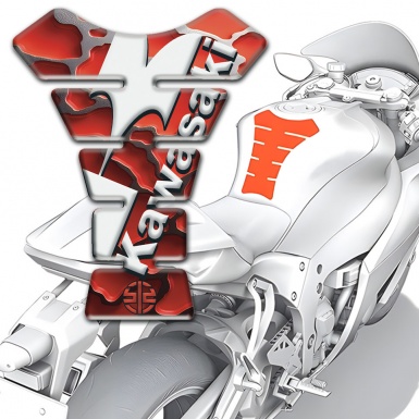 Kawasaki Tank Guard Pads Red parts Base White Diagonal logo 