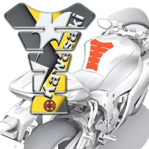 Kawasaki Tank Pad Protector Gray Yellow Decoration with White Diagonal Logo 