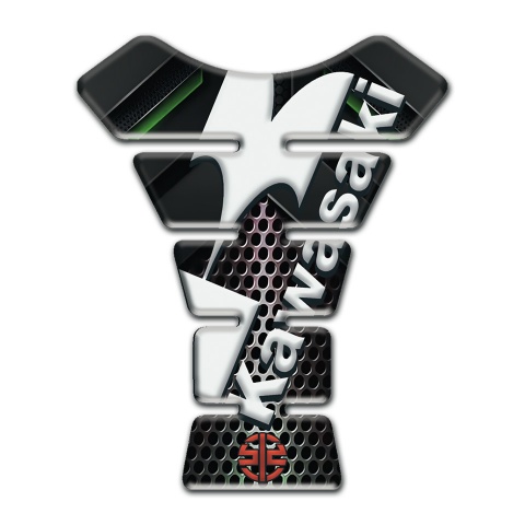 Kawasaki Tank Pad Protector Perforated Metal Base White Diagonal Logo 
