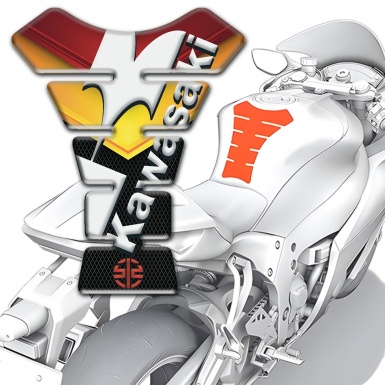 Kawasaki Tank Fuse Red Yellow Motive Base White Logo Style 