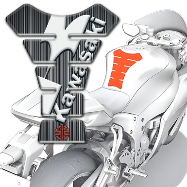 Kawasaki Tank Guard Pads Gray with White Stripes base and Red Small Logo 
