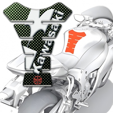 Kawasaki Tank Pad Motorbike Green Dots Base Style with White Logo 
