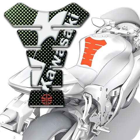 Kawasaki Tank Pad Motorbike Green Dots Base Style with White Logo 