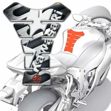 Kawasaki Tank Pad Protector Metal Element Base White Diagonal Logo