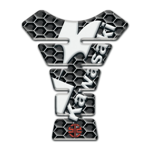 Kawasaki Tank Guard Pads Gray Honeycomb Base White Logo 