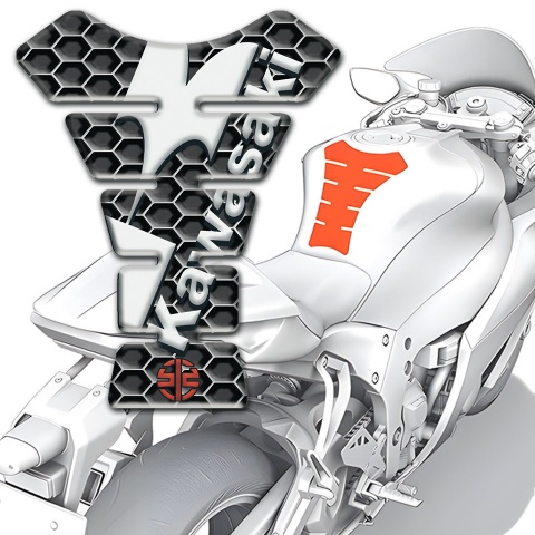 Kawasaki Tank Guard Pads Gray Honeycomb Base White Logo 