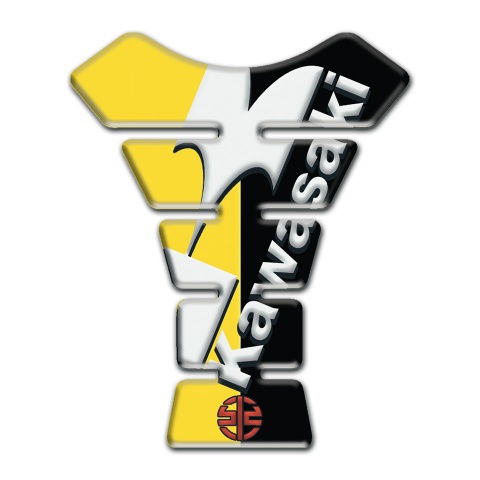 Kawasaki Tank Fuse Yellow Black halves Warp White Logo 