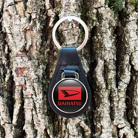 Daihatsu Keychain Leather Black Red Rectangle Design