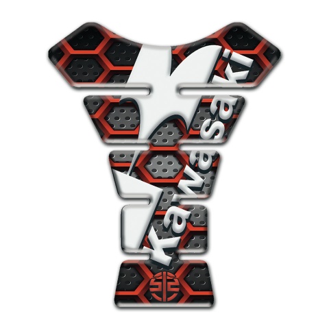 Kawasaki Tank Guard Pads 3D Red Grid Design 
