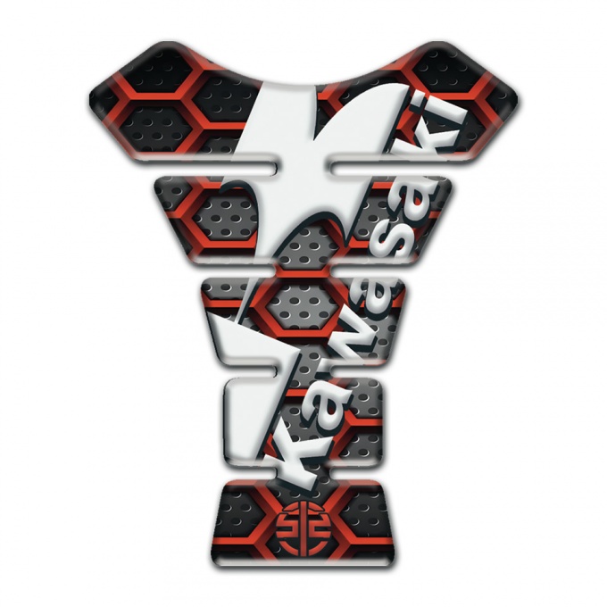 Kawasaki Tank Guard Pads 3D Red Grid Design 