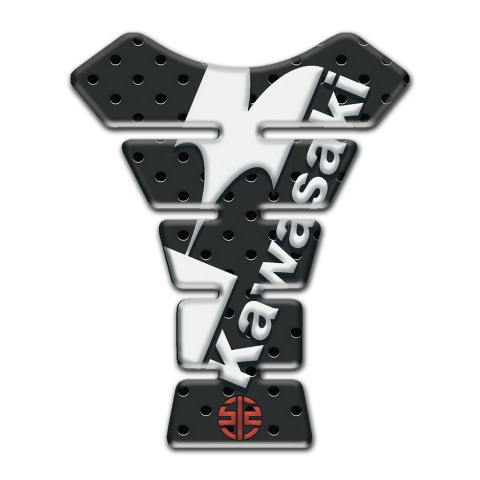 Kawasaki Tank Pad Protector Perforated Rubber Effect White Logo Design 