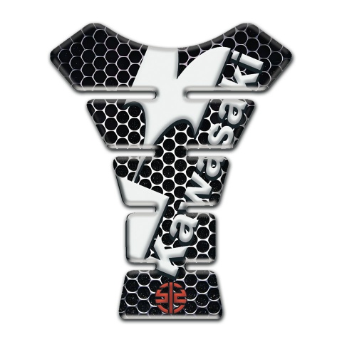 Kawasaki Tank Pad Motorbike Perforated Steel Base White Logo Design 