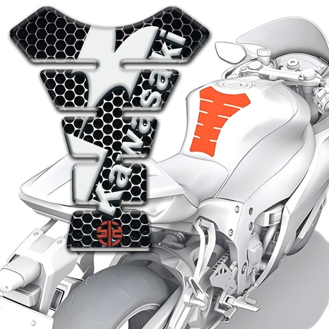 Kawasaki Tank Pad Motorbike Perforated Steel Base White Logo Design 