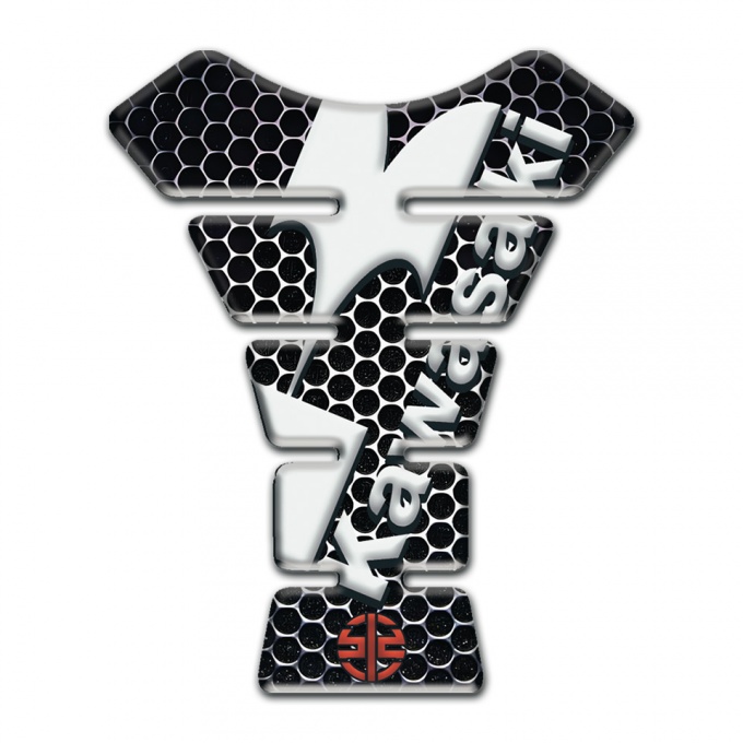 Kawasaki Tank Pad Motorbike Perforated Steel Base White Logo Design 
